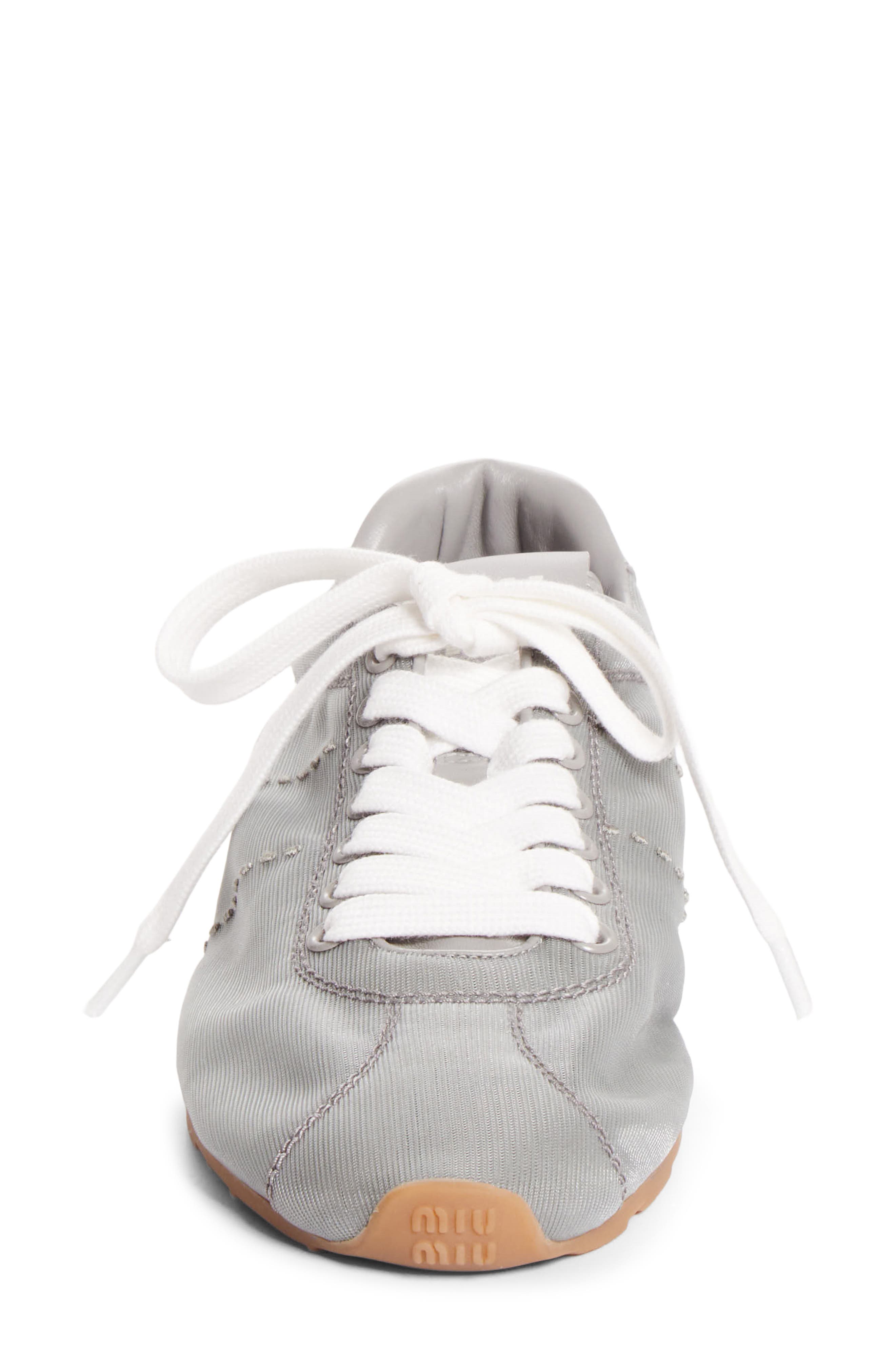 Miu Miu Plume Mesh Sneaker, Alternate, color, Alluminio