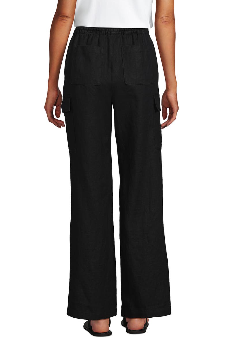 Lands' End Linen High Rise Elastic Back Wide Leg Cargo Pants, Alternate, color, 