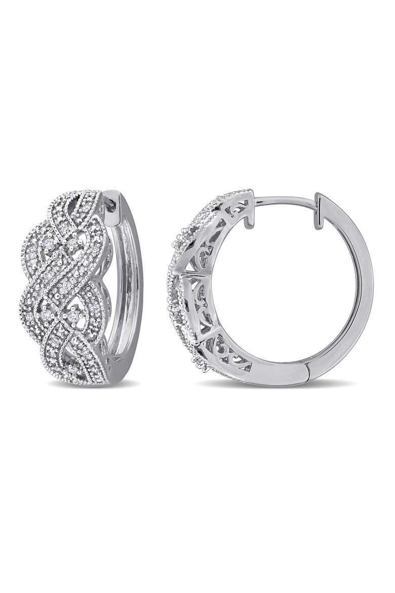Lab-Grown Diamond Huggie Hoop Earrings, Main, color, Sterling Silver