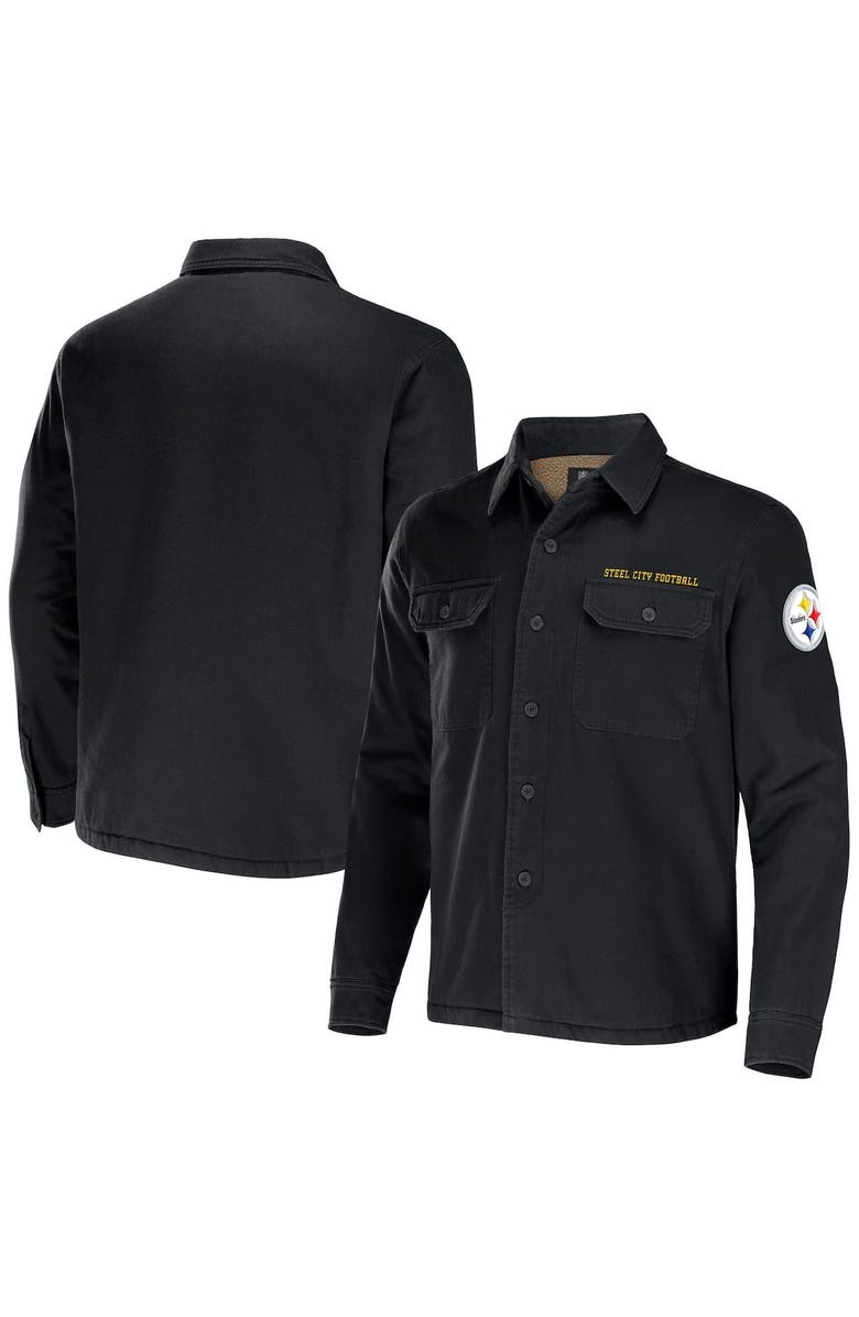 NFL X DARIUS RUCKER Men's NFL x Darius Rucker Collection by Fanatics Black Pittsburgh Steelers Canvas Button-Up Shirt Jacket, Main, color, Black