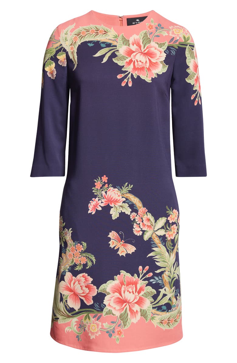 Etro Floral Border Shift Dress, Alternate, color, 
