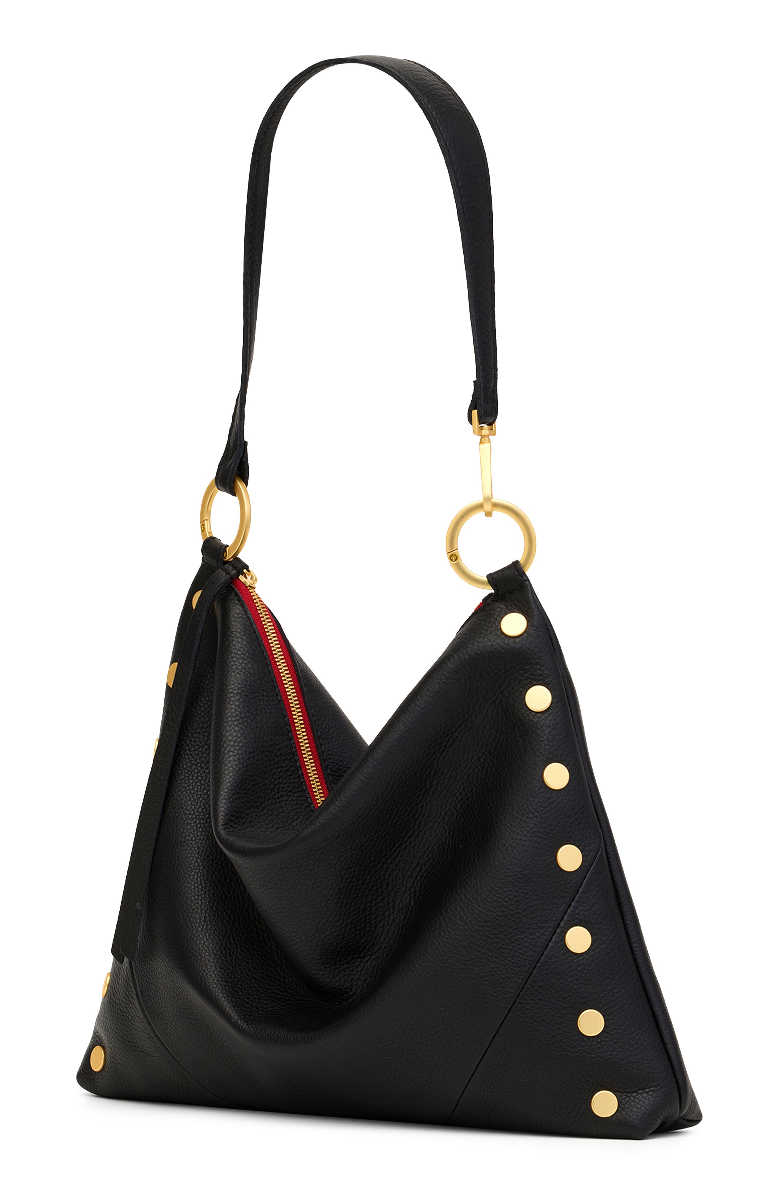 HAMMITT Large Kyle Leather Shoulder Bag, Alternate, color, Black/Brushed Gold Red Zip