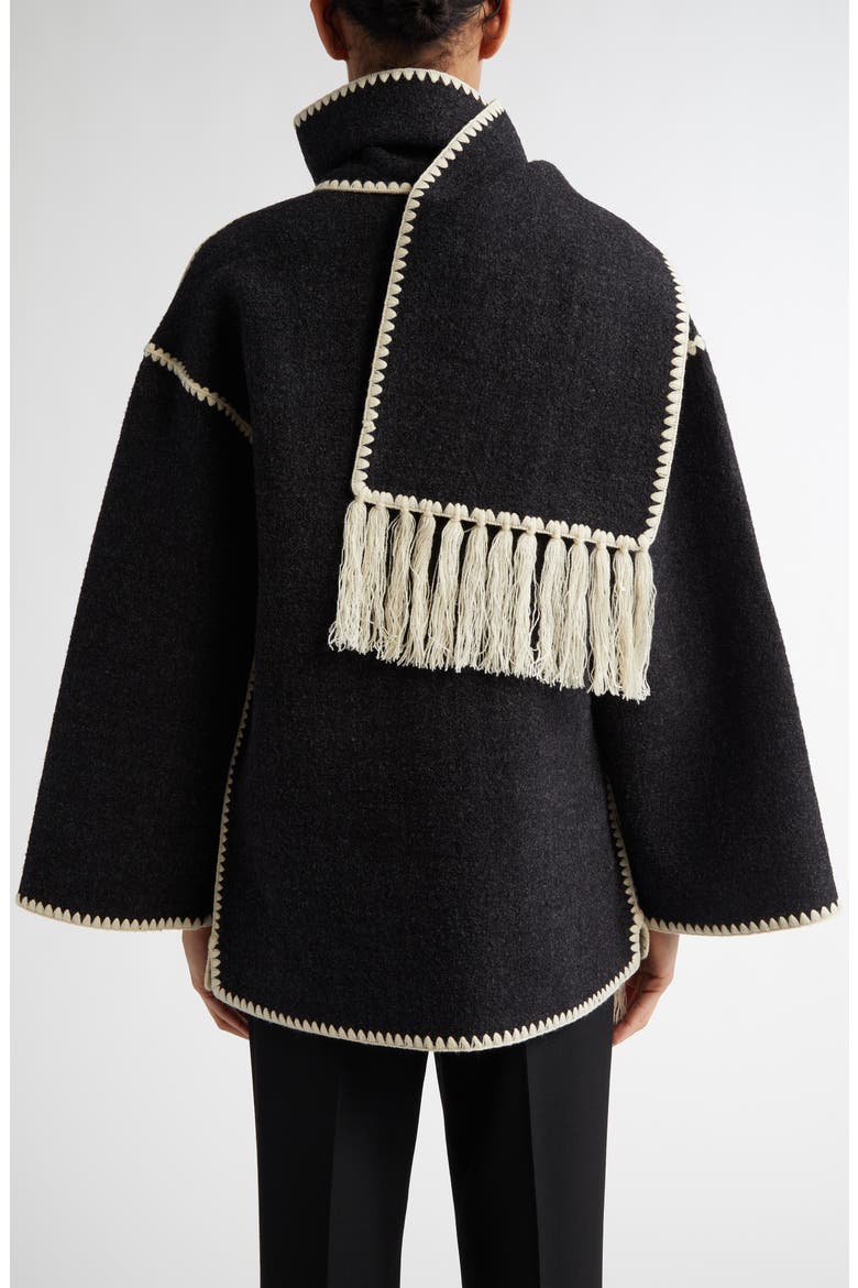Chain Stitch Wool Blend Scarf Jacket, Alternate, color, DARK GREY MELANGE 083