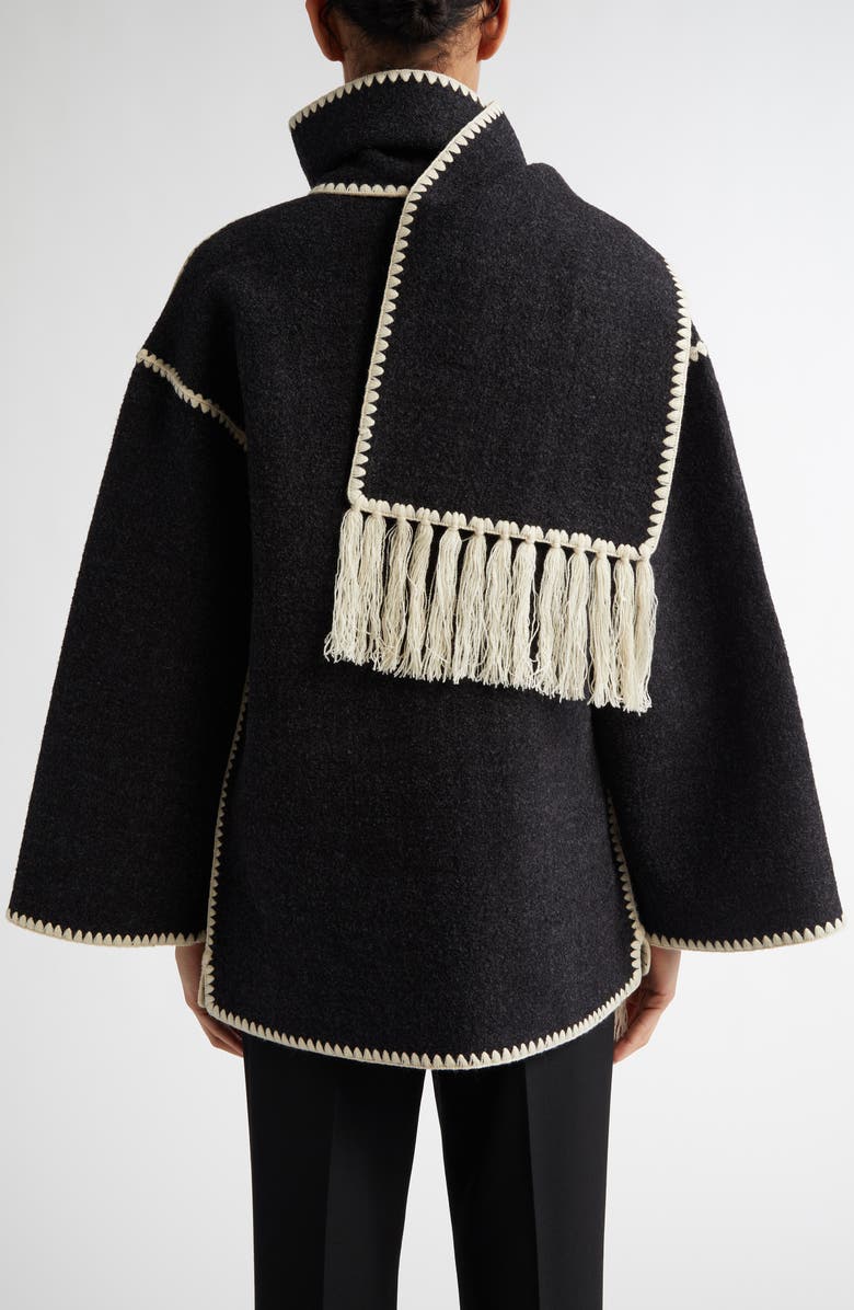 TOTEME Chain Stitch Wool Blend Scarf Jacket, Alternate, color, Dark Grey Melange 083