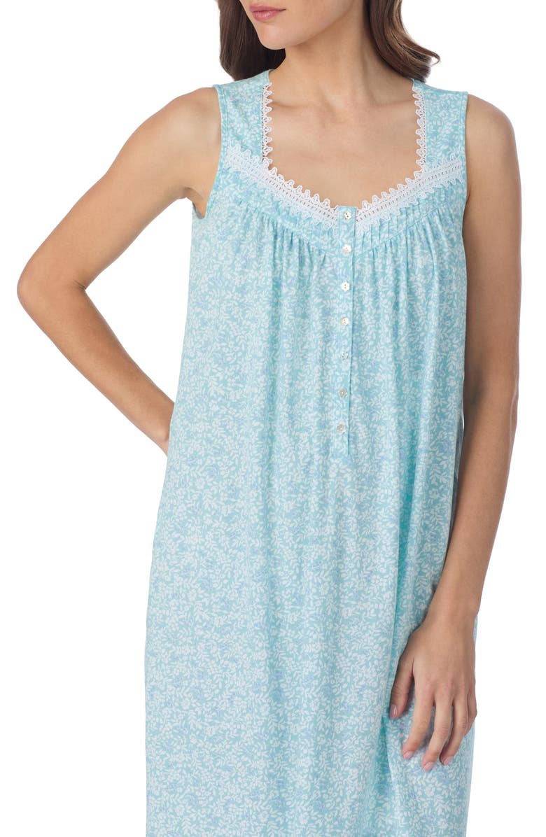 Eileen West Cotton Short Nightgown, Alternate, color, Aqua Print