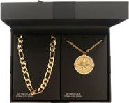 AMERICAN EXCHANGE Men's Set of 2 Figaro Chain & Compass Pendant Necklaces