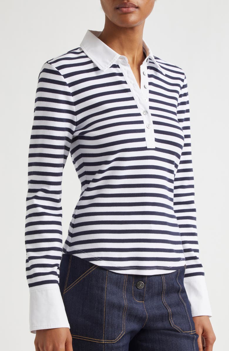 Cinq à Sept Jaden Stripe Polo Top, Alternate, color, Navy/ White