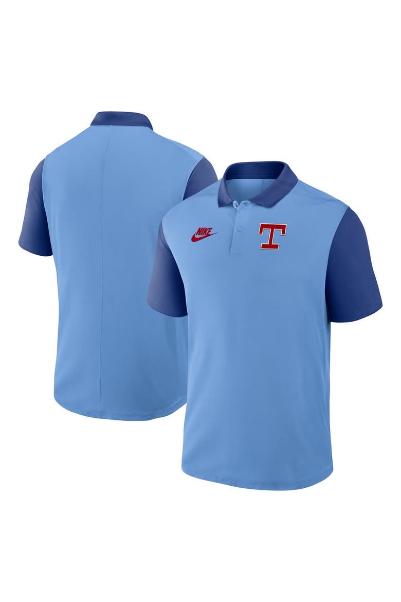 Men's Nike Light Blue/Royal Texas Rangers Cooperstown Collection Color-Block Victory Performance Polo, Main, color, Light Blue