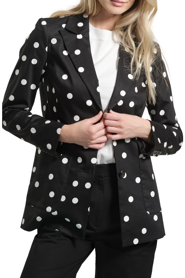 Cotton Sateen Blazer, Main, color, BLACK WHITE DOT