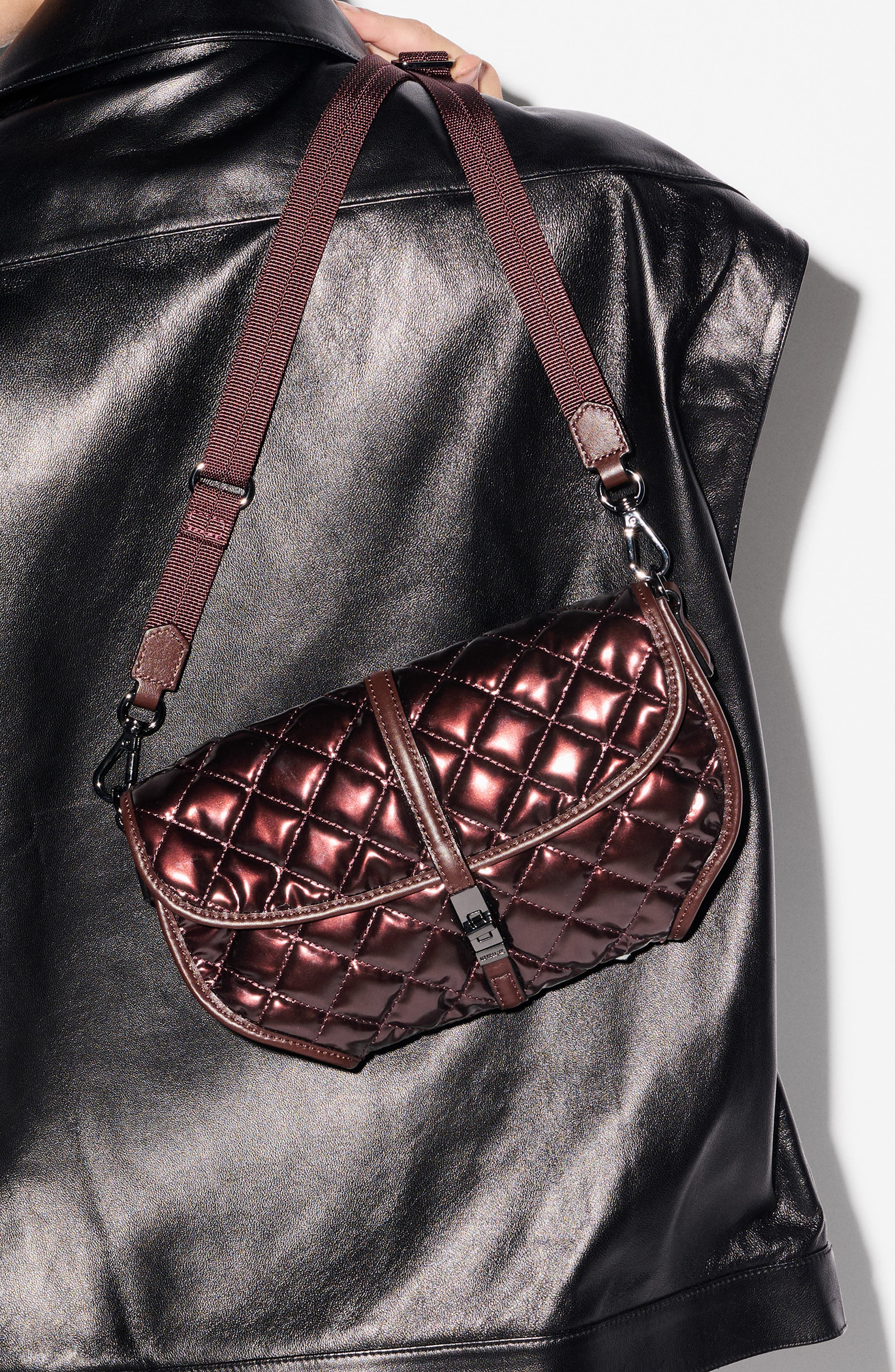 MZ Wallace Astor Small Convertible Clutch Bag, Alternate, color, Bordeaux Lacquer