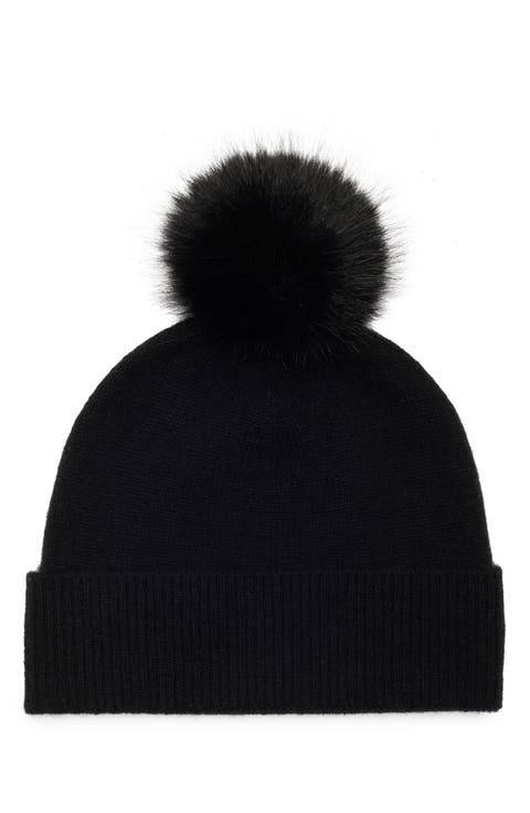 Faux Fur Cashmere Pompom Beanie