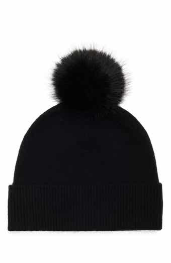 NORDSTROM RACK Faux Fur Cashmere Pompom Beanie