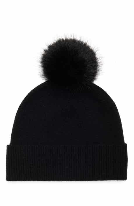 NORDSTROM RACK Faux Fur Cashmere Pompom Beanie