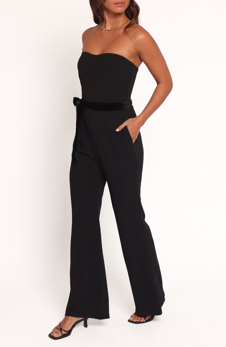 Petal & Pup Cameron Surplice Long Sleeve Satin Jumpsuit, Alternate, color, Black