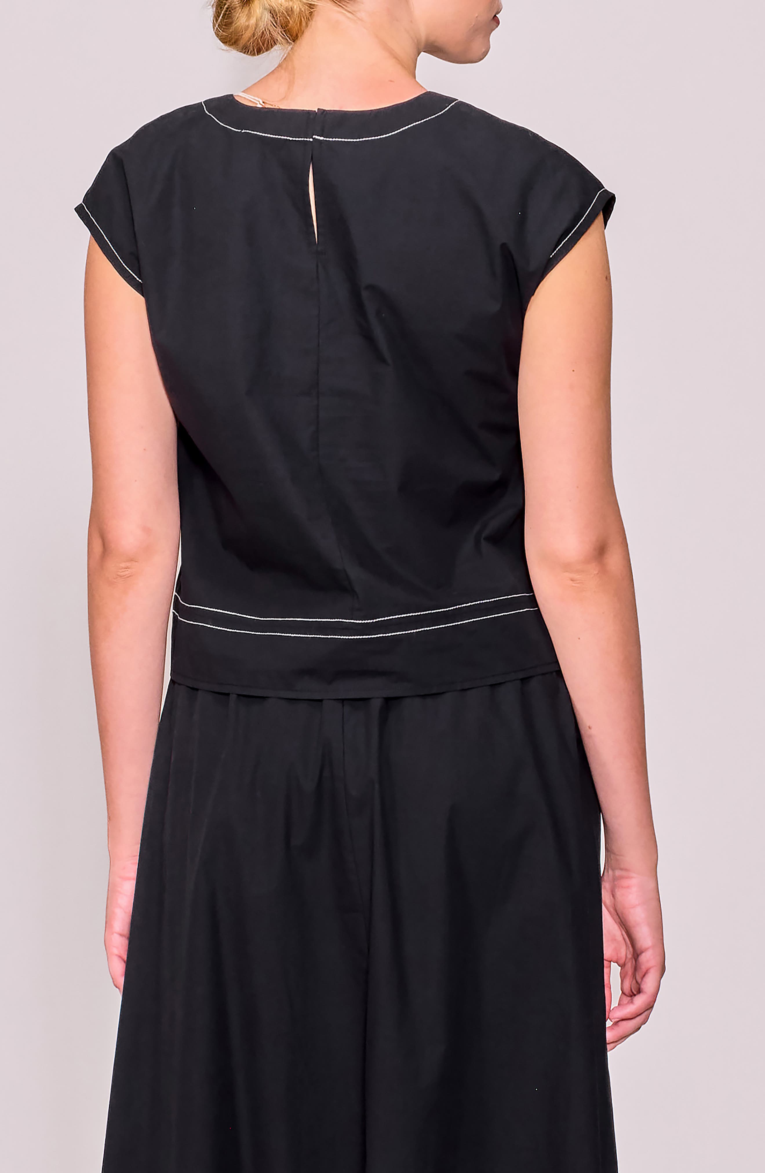 MELLODAY Contrast Stitch Cap Sleeve Poplin Top (Women) | Nordstromrack