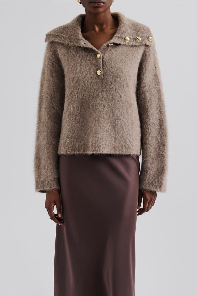 Yselle Long Sleeve Collared Sweater, Alternate, color, Taupe