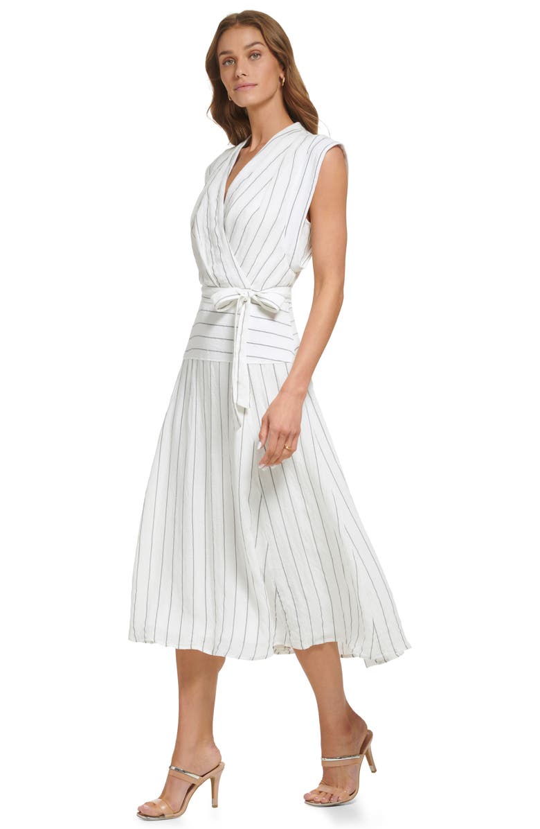 DKNY Pinstripe Linen & Cotton Maxi Dress, Alternate, color,