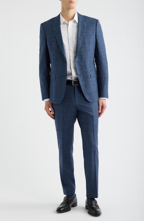Huge Slim Fit Blue Slub Mélange Wool Blend Suit (Regular & Big)