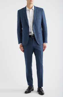 Huge Slim Fit Blue Slub Mélange Wool Blend Suit