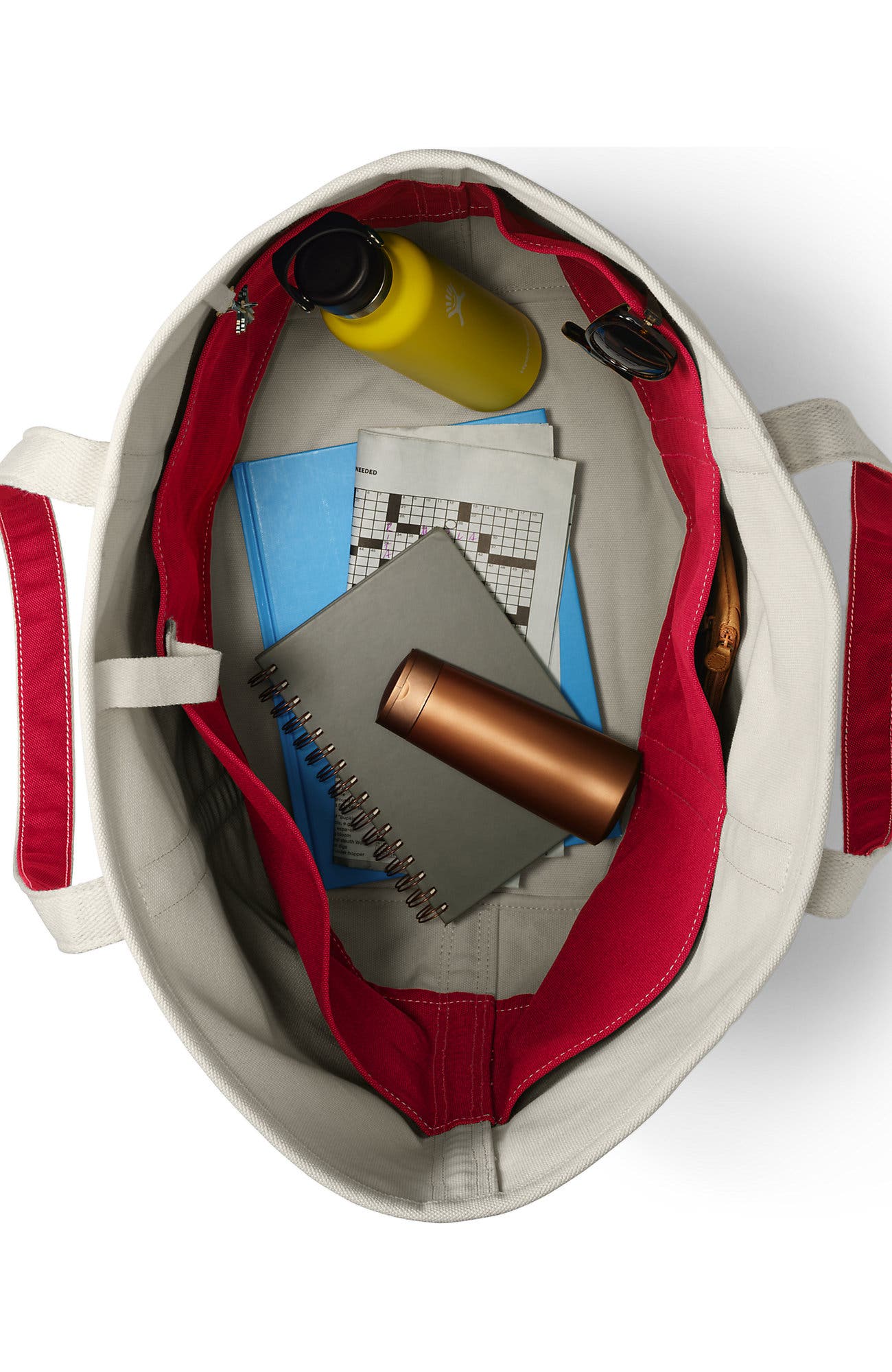 Lands' End Open Top Canvas Tote Bag, Alternate, color, Natural/Heritage Red