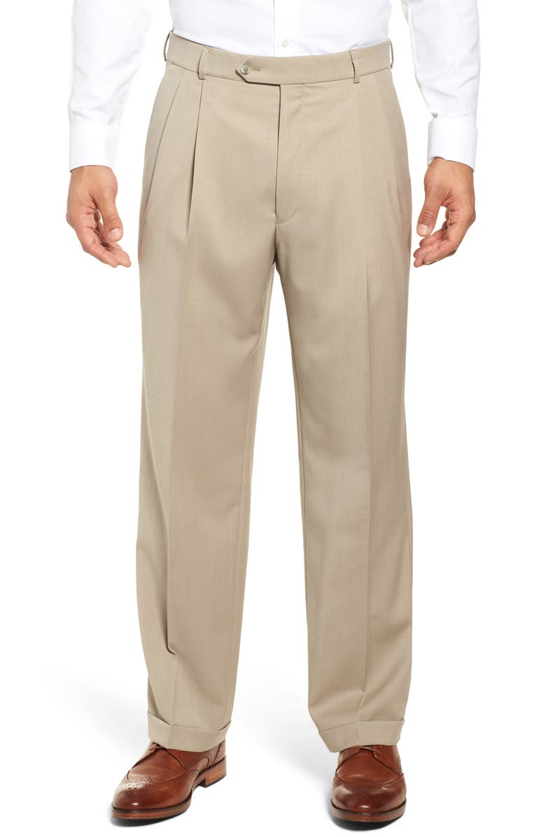Ballin Classic Fit Pleated Solid Wool Dress Pants, Main, color, 