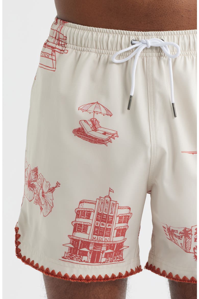 Ocean Drive Print Stitch Waterproof Swim Trunks, Alternate, color, RED