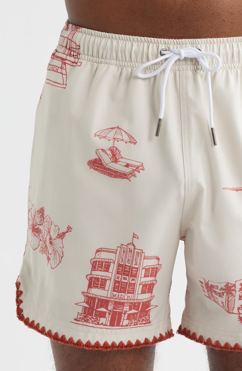 MAVRANS Ocean Drive Print Stitch Waterproof Swim Trunks, Alternate, color, Red