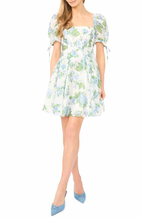 CeCe Box Pleat Puff Sleeve Dress