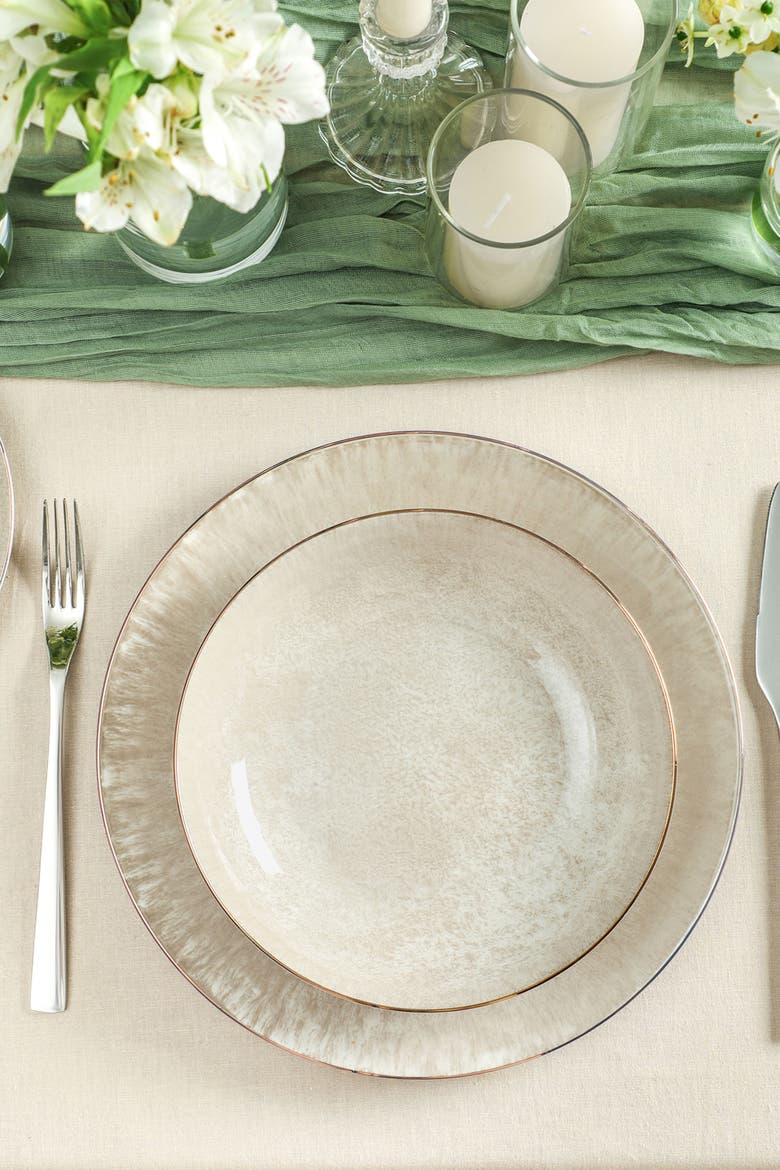 Onyx Porcelain 24-piece Dinnerware Set, Alternate, color, Beige and Gold