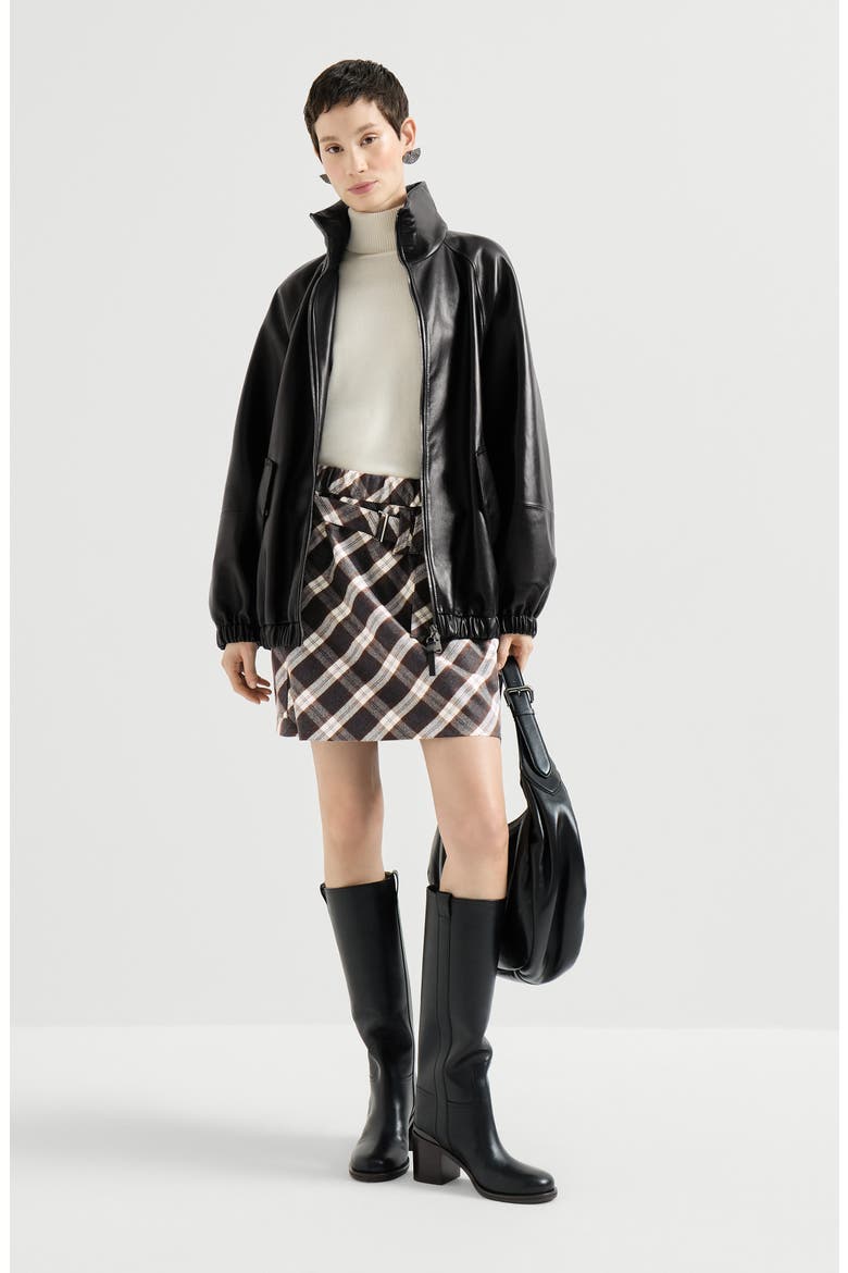 Nappa leather bomber jacket with monili, Alternate, color, Black