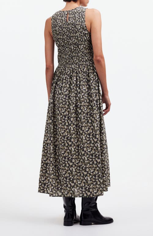 Madewell The Melody Floral Smocked Midi Dress In Dark Pavement