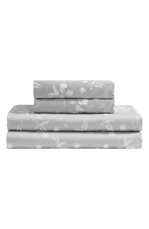 White Flowers 300 Thread Count Sateen Sheet Set