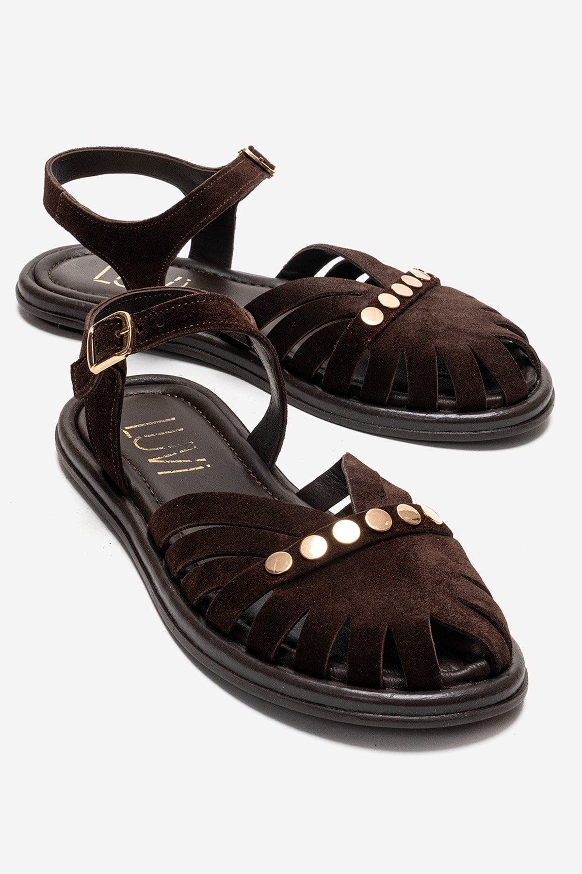 Chiela Leather Ankle Strap Sandal, Main, color, Brown Suede