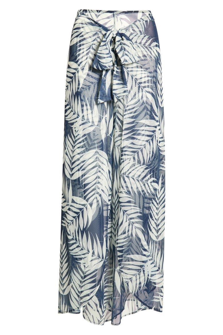 Floral Tie Waist Wide Leg Cover-Up Pants, Alternate, color, NAVY PARADISE FOLIAGE