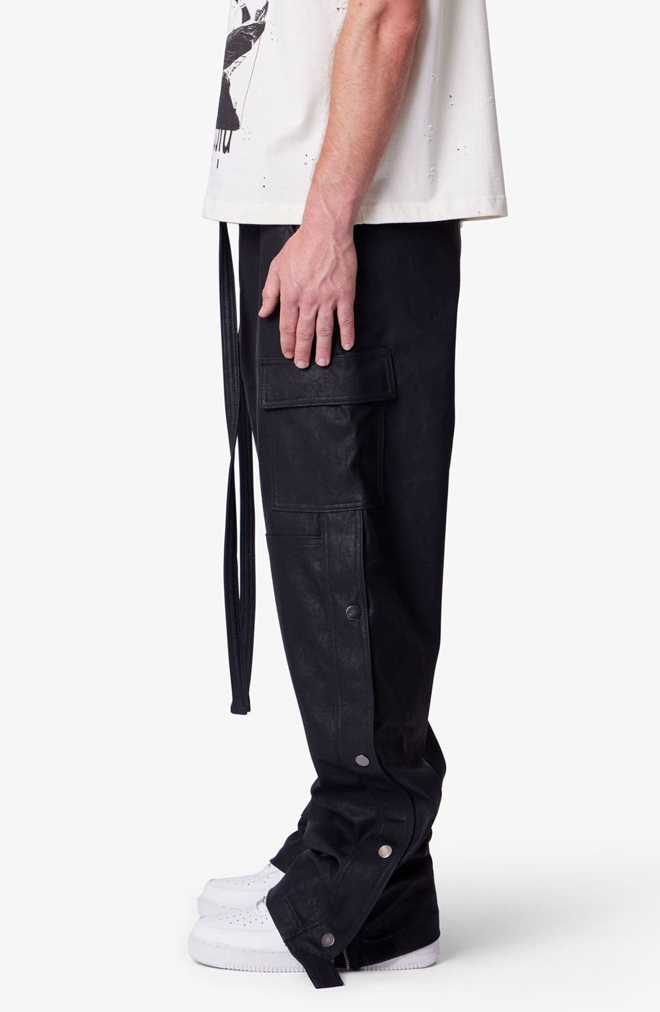 mnml Ultra Baggy Side Snap Faux Leather Cargo Pants (Men) | Nordstrom