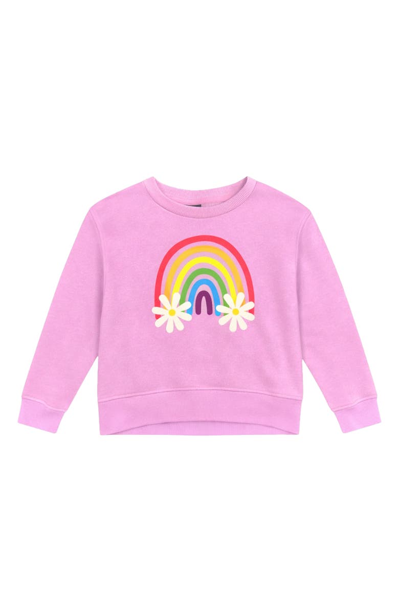 PixieLane Kids' Cloud Soft Rainbow Graphic Sweatshirt, Main, color, Pink Daisy Rainbow