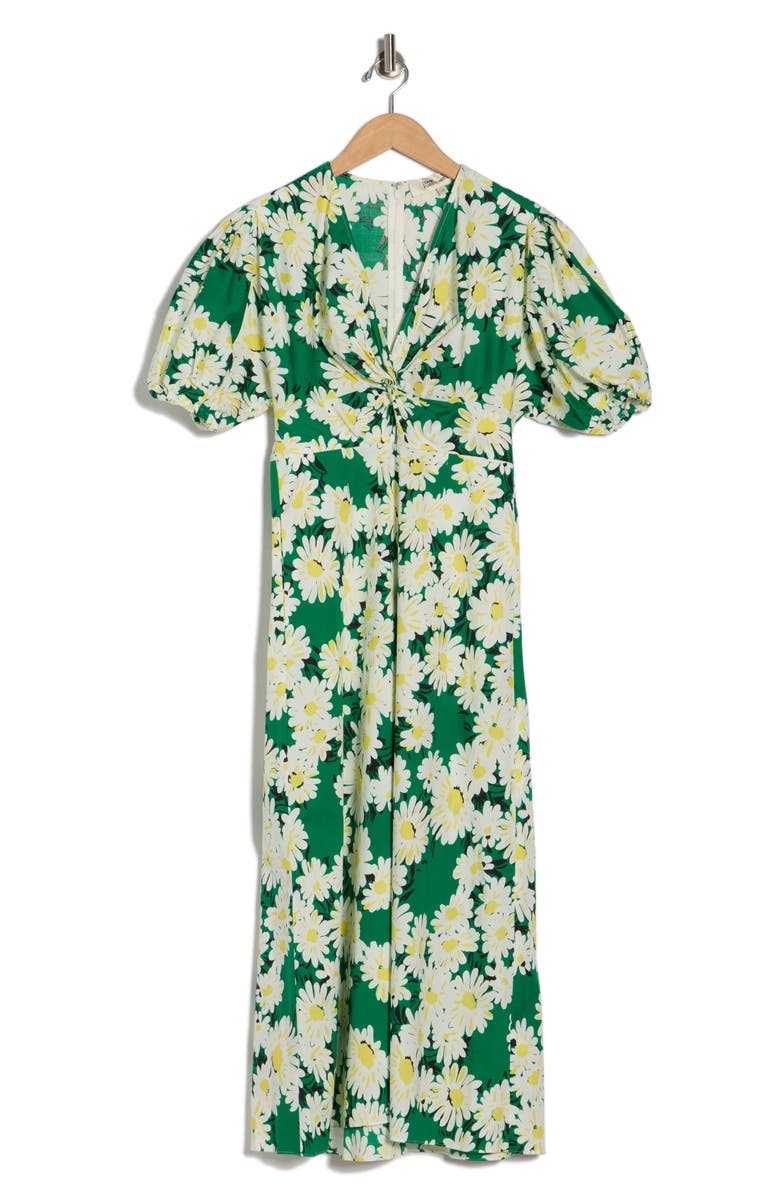 DVF Majorie Floral Short Sleeve Cotton Blend Midi Dress, Alternate, color, Vintage Daisies Med Green