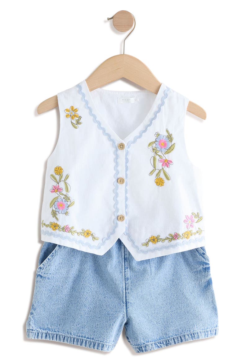 Kids' Embroidered Vest & Denim Shorts Set, Alternate, color, WHITE