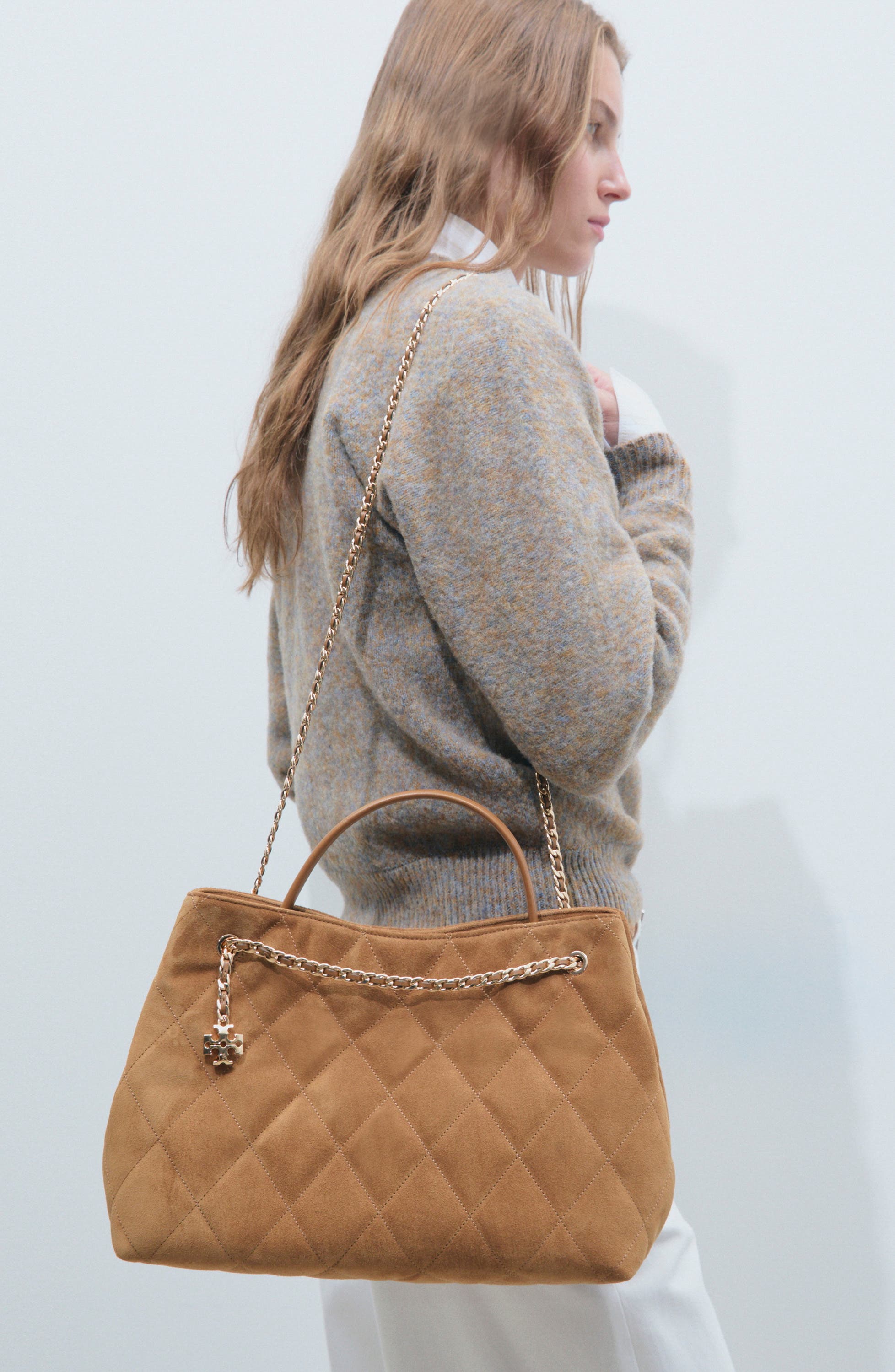 Fleming Quilted Suede Carryall Tote, Alternate, color, TOFFEE