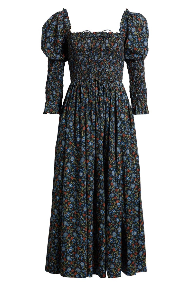 Bijou Floral Midi Dress, Alternate, color, NOIR PRAIRIE DE MONTAGNE