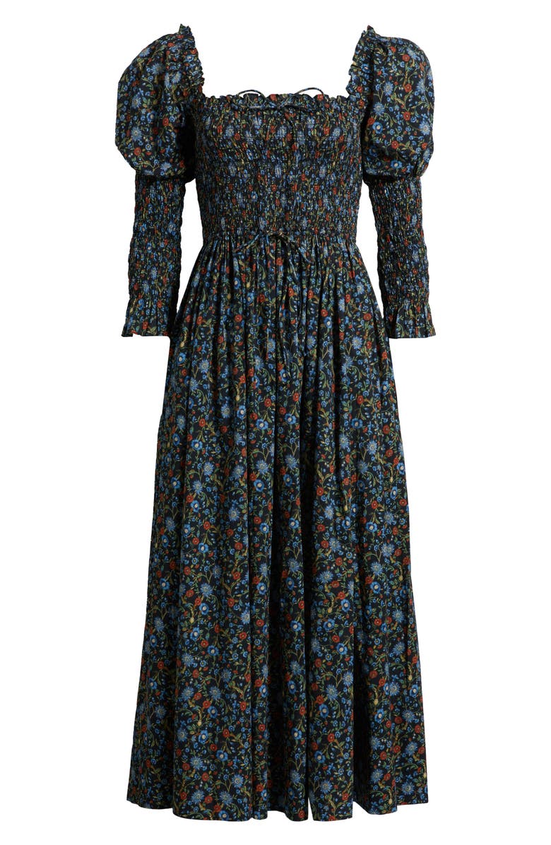 DÔEN Bijou Floral Midi Dress, Alternate, color, Noir Prairie De Montagne