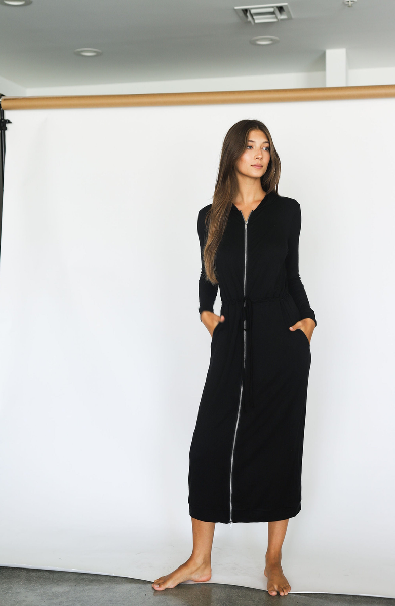 By Tess Collection Hoodie Dress Maxi, Alternate, color, Black