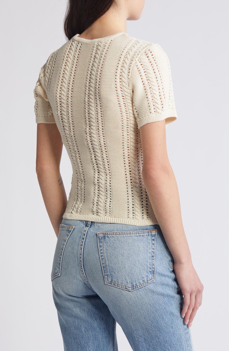 VERO MODA Nora Cable Detail Short Sleeve Cotton Blend Sweater, Alternate, color, Birch