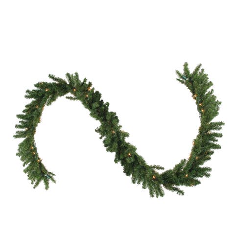 Pre-Lit Canadian Pine Artificial Christmas Garland - 9' x 14" - Clear Lights