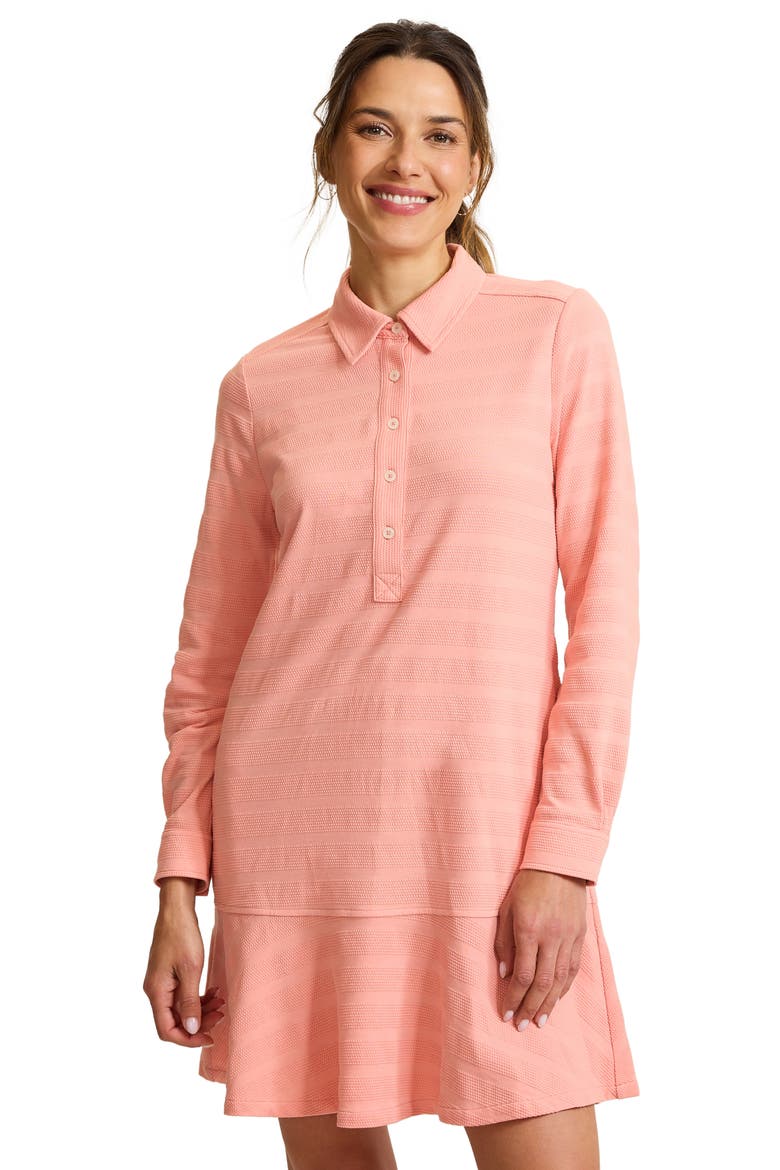 Dot Jacquard Ruffle Hem Long Sleeve Dress, Alternate, color, CORAL PINK
