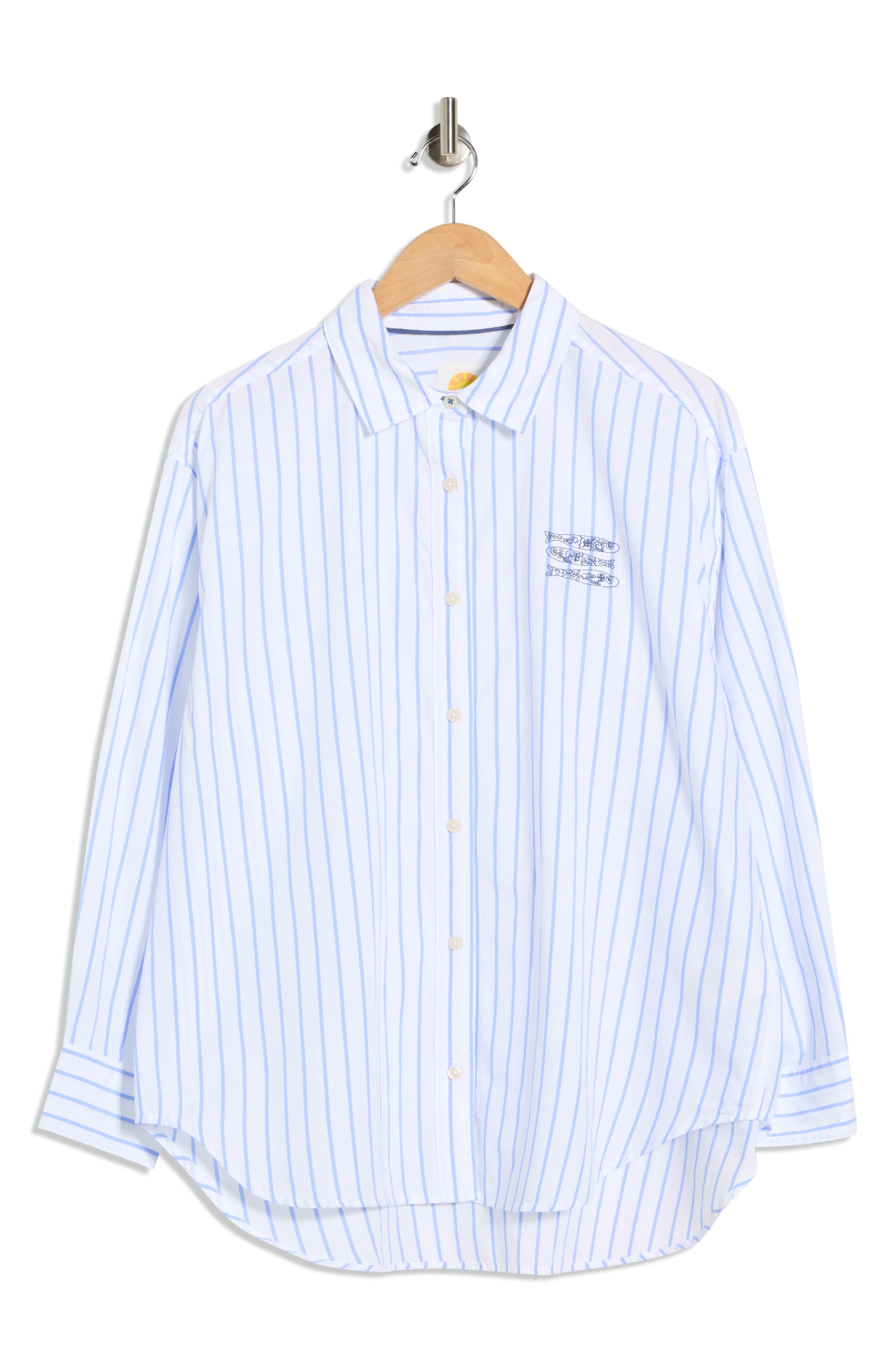 C & C California Alaina Oversize Embroidered Stripe Button-Up Shirt