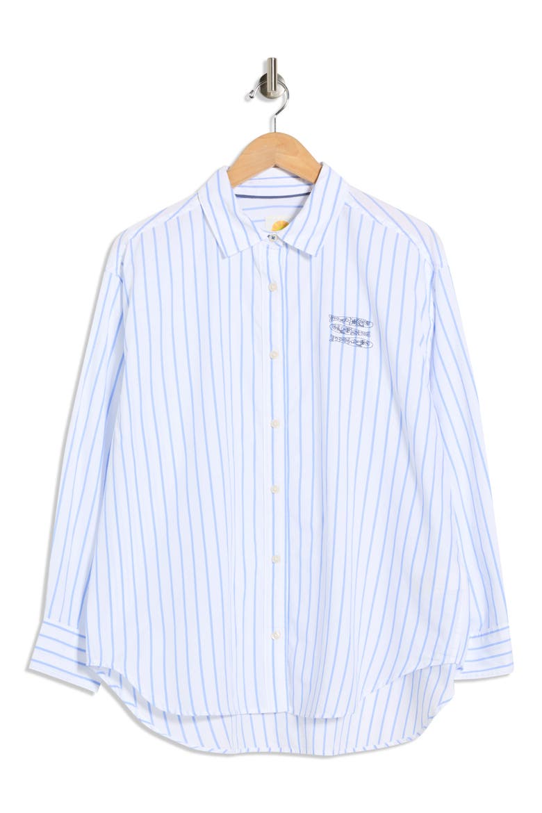 Alaina Oversize Embroidered Stripe Button-Up Shirt, Main, color, WHITE / BLUE STRIPE SARDINE