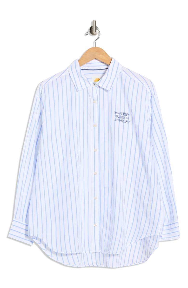 C & C California Alaina Oversize Embroidered Stripe Button-Up Shirt, Main, color, White / Blue Stripe Sardine