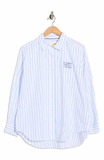 C & C California Alaina Oversize Embroidered Stripe Button-Up Shirt