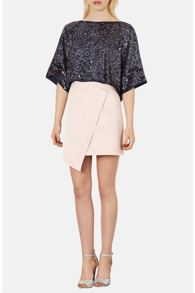 Draped Sequin Crop Top, Alternate, color, NAVY BLUE